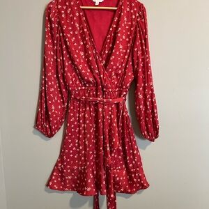 Floral Red Long Sleeve Dress